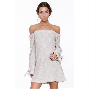 Off-Shoulder Dress with Tie Details Gray Comfy